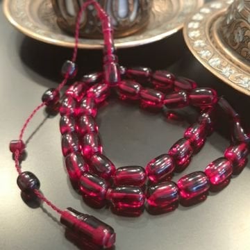 Usta İşçilikli Sistemli Vişne Tonu Kapsül Kesim 33 lük Ateş Tesbih