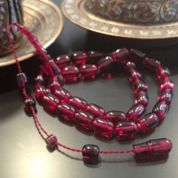 Usta İşçilikli Sistemli Vişne Tonu Kapsül Kesim 33 lük Ateş Tesbih