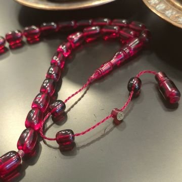 Usta İşçilikli Sistemli Vişne Tonu Kapsül Kesim 33 lük Ateş Tesbih