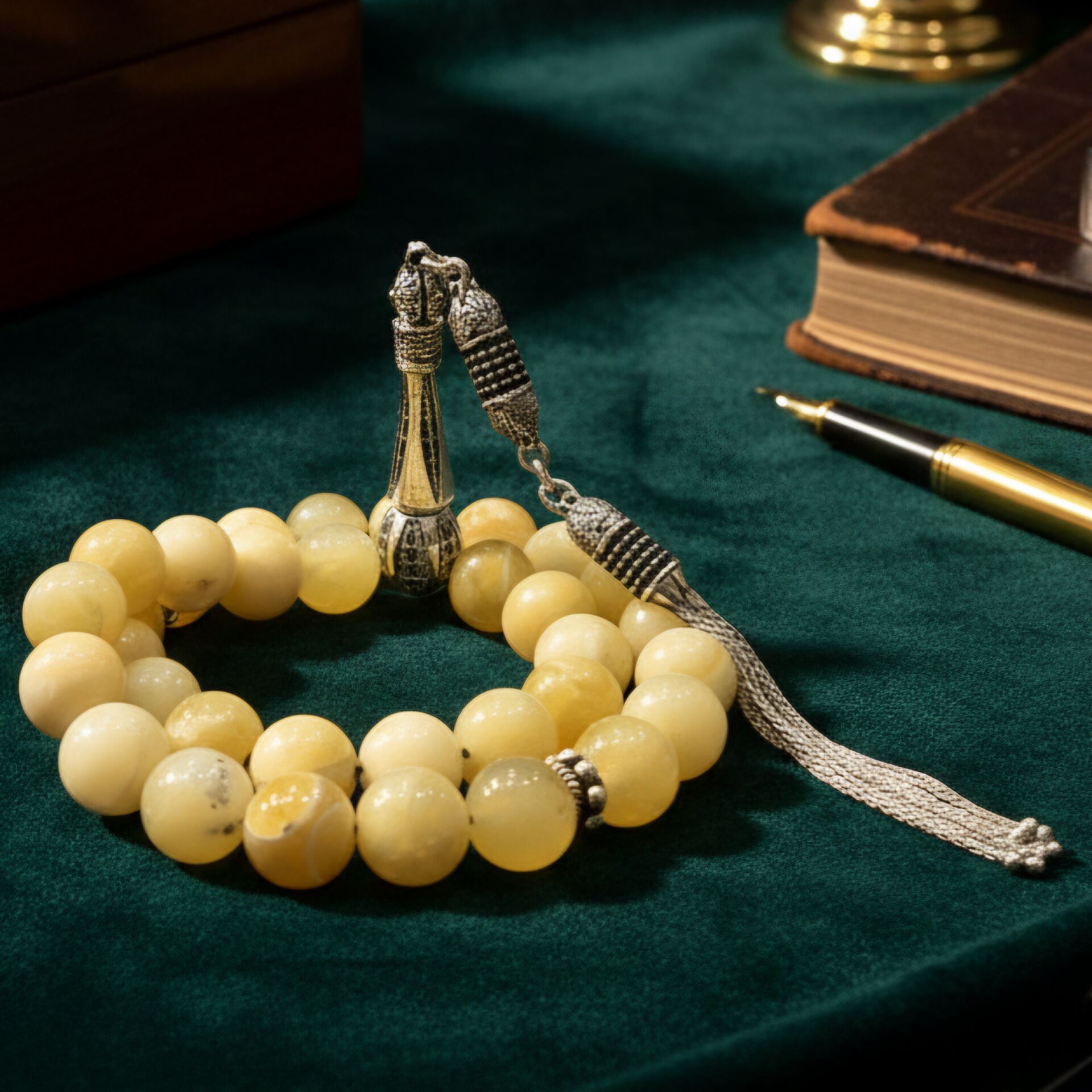 Sarı Opal Taşı Gümüş Tesbih