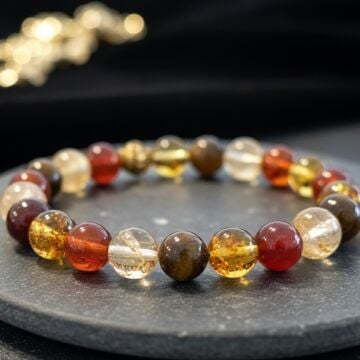 Kehribar, Akik, Kaplangözü, Sitrin Doğal Taş Enerji Bileklik