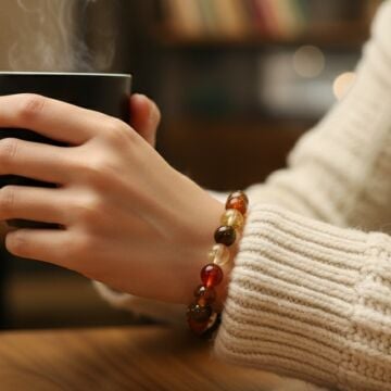 Kehribar, Akik, Kaplangözü, Sitrin Doğal Taş Enerji Bileklik