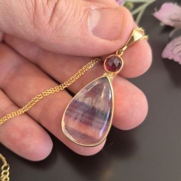 Florit ve Lal (Garnet) Taşı Tasarım Gümüş Kolye