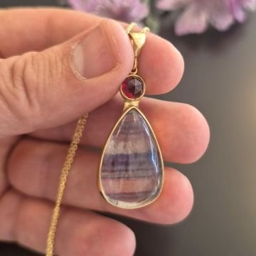 Florit ve Lal (Garnet) Taşı Tasarım Gümüş Kolye