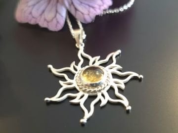 Sitrin Taşlı Güneş Tasarım Gümüş Kolye