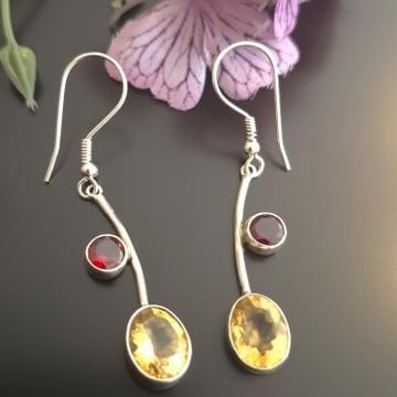 Sitrin ve Lal (Garnet) Taşı Tasarım Gümüş Küpe