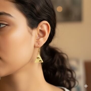 Sitrin Taşlı Üçgen Tasarım Gümüş Küpe