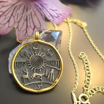 Şaman Davulu Gümüş Kolye