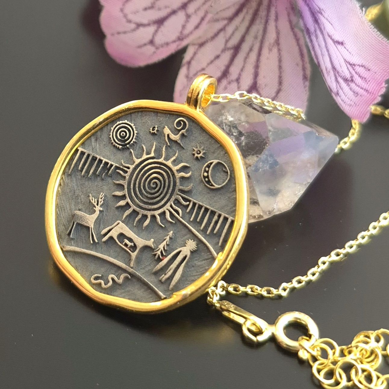 Şaman Davulu Gümüş Kolye