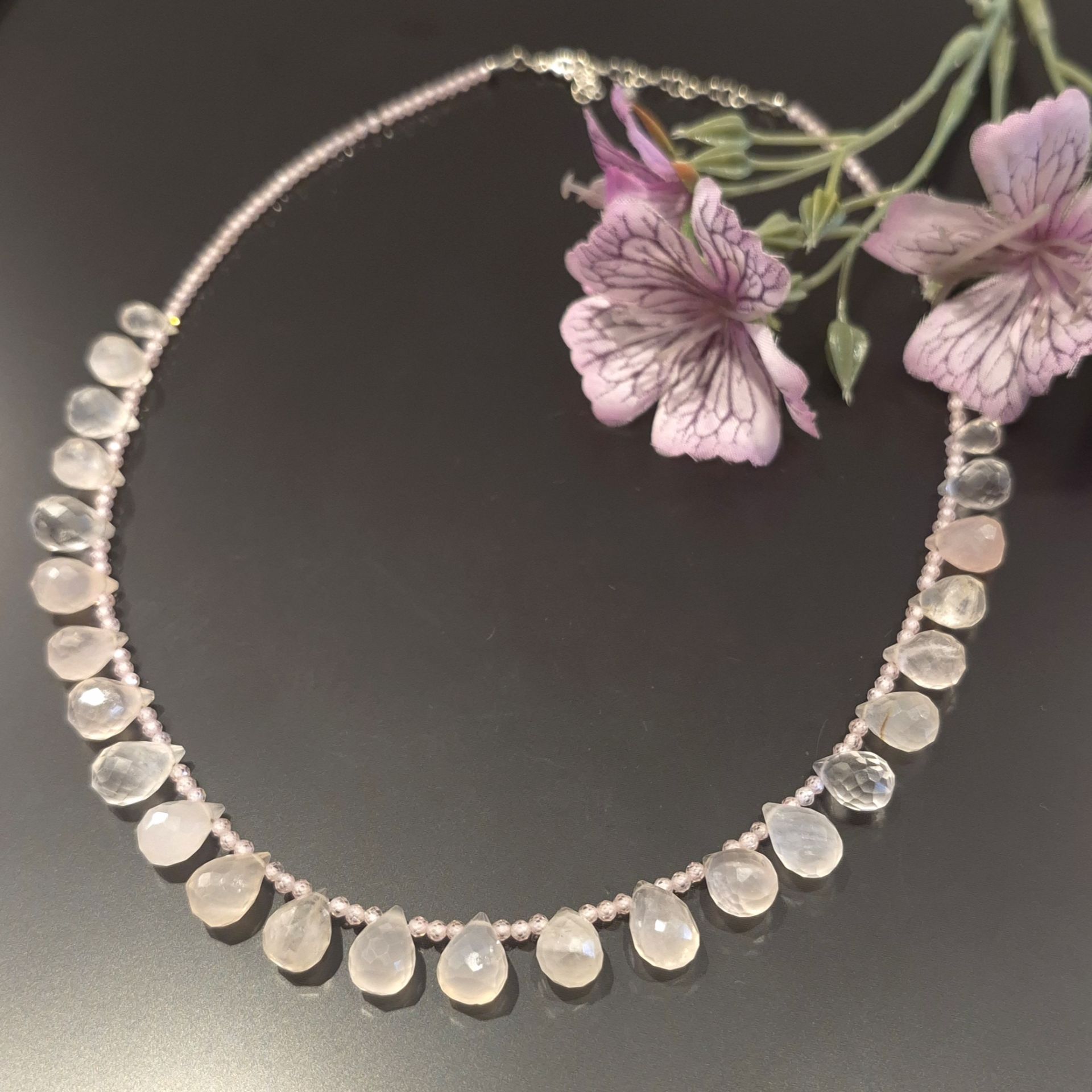 Pembe Kuvars Tasarım Gümüş Kolye