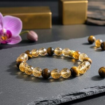 Kaplangözü ve Sitrin Doğal Taş Bileklik - Güç ve Bolluk Temalı