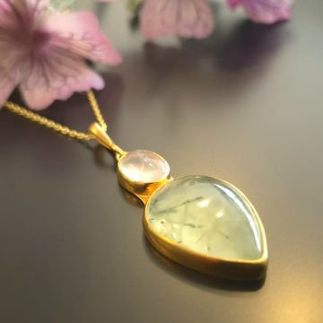 Prehnit ve Pembe Kuvars Tasarım Gümüş Kolye