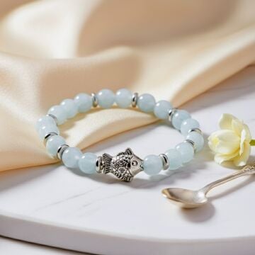 Akuamarin ve Hematit Balık Figürlü Doğal Taş Bileklik - Dinginlik ve Denge Temalı