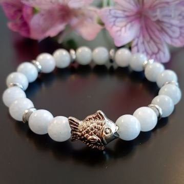 Akuamarin ve Hematit Balık Figürlü Doğal Taş Bileklik - Dinginlik ve Denge Temalı