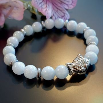 Akuamarin ve Hematit Balık Figürlü Doğal Taş Bileklik - Dinginlik ve Denge Temalı