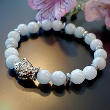 Akuamarin ve Hematit Balık Figürlü Doğal Taş Bileklik - Dinginlik ve Denge Temalı