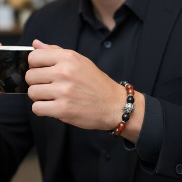 Gold Obsidyen ve Akik Tasarım Doğal Taş Bileklik - Nazar ve Topraklama Temalı