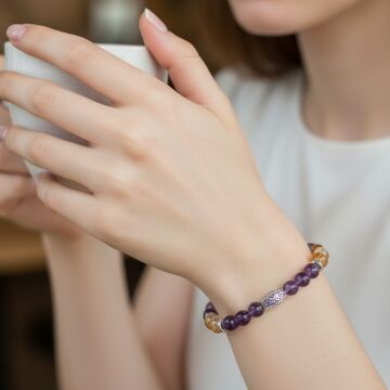 Ametist, Sitrin ve Hematit Tasarım Bileklik - Pozitif Enerji ve Bolluk, Bereket Temalı