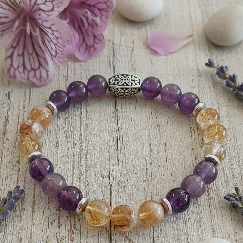 Ametist, Sitrin ve Hematit Tasarım Bileklik - Pozitif Enerji ve Bolluk, Bereket Temalı