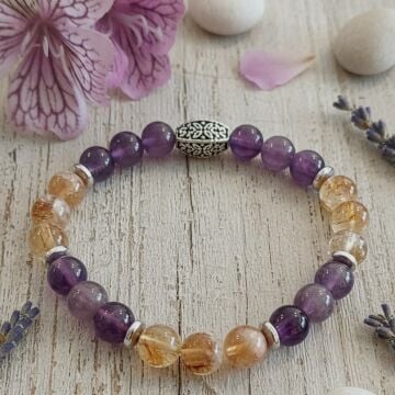Ametist, Sitrin ve Hematit Tasarım Bileklik - Pozitif Enerji ve Bolluk, Bereket Temalı