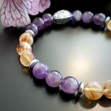 Ametist, Sitrin ve Hematit Tasarım Bileklik - Pozitif Enerji ve Bolluk, Bereket Temalı