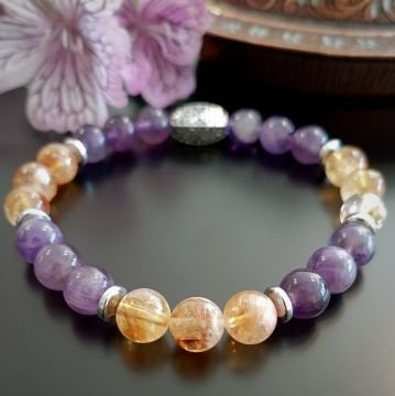 Ametist, Sitrin ve Hematit Tasarım Bileklik - Pozitif Enerji ve Bolluk, Bereket Temalı