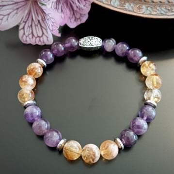 Ametist, Sitrin ve Hematit Tasarım Bileklik - Pozitif Enerji ve Bolluk, Bereket Temalı