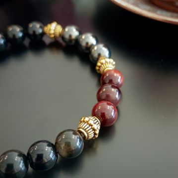 Kızıl Kaplangözü, Obsidyen ve Hematit Tasarım Doğal Taş Bileklik - Eril Enerji ve Topraklama Temalı
