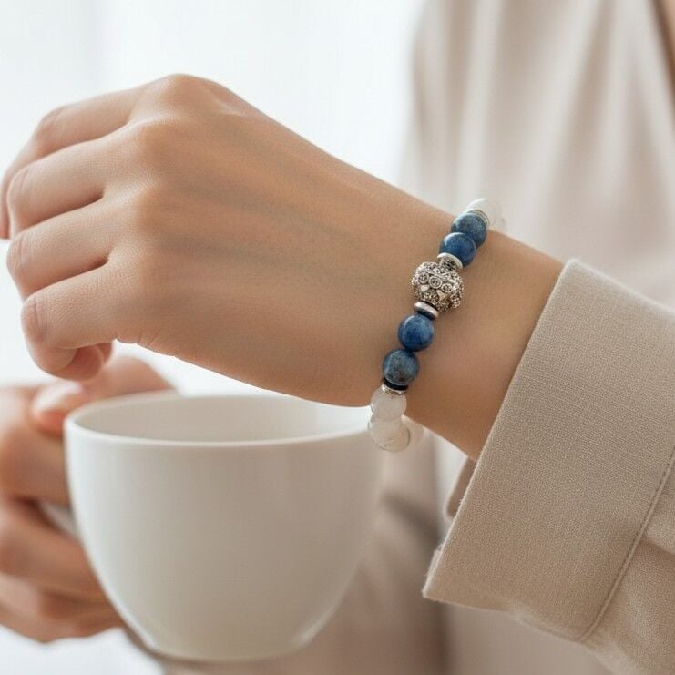 Dumortierit ve Aytaşı Tasarım Doğal Taş Bileklik - İçsel Denge ve Zihinsel Sakinlik