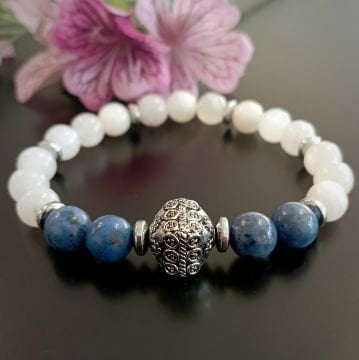 Dumortierit ve Aytaşı Tasarım Doğal Taş Bileklik - İçsel Denge ve Zihinsel Sakinlik