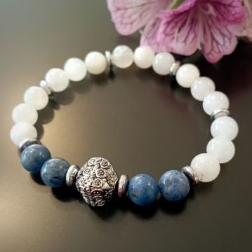 Dumortierit ve Aytaşı Tasarım Doğal Taş Bileklik - İçsel Denge ve Zihinsel Sakinlik Temalı