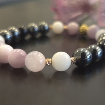 Kunzit, Aytaşı, Hematit ve Oniks Doğaltaş Bileklik - Pozitif Enerji Temalı