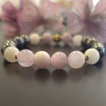 Kunzit, Aytaşı, Hematit ve Oniks Doğaltaş Bileklik - Pozitif Enerji Temalı
