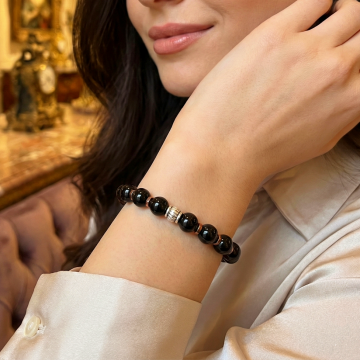 Siyah Akik ve Hematit Taşlı Tasarım Doğal Taş Bileklik - Korunma ve Denge Temalı