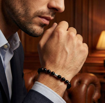 Siyah Akik ve Hematit Taşlı Tasarım Doğal Taş Bileklik - Korunma ve Denge Temalı