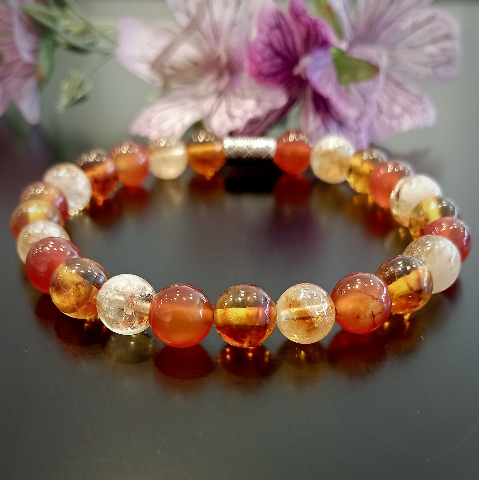 Akik, Kehribar ve Sitrin Taşlı Doğal Taş Bileklik - Enerjini Dengele Temalı