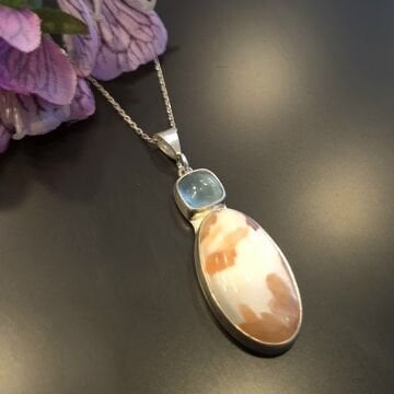 Opal ve Akuamarin Tasarım Gümüş Kolye