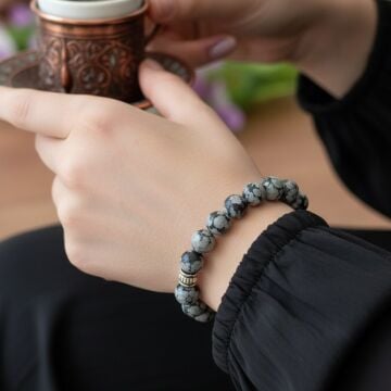 Karlı Obsidyen Doğal Taş Bileklik - Denge ve Sakinlik Enerjisi Temalı