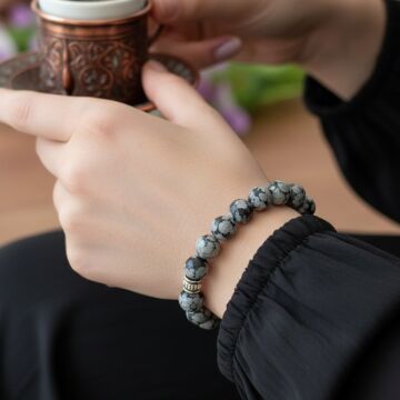 Karlı Obsidyen Doğal Taş Bileklik - Denge ve Sakinlik Enerjisi Temalı