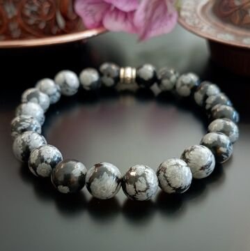 Karlı Obsidyen Doğal Taş Bileklik - Denge ve Sakinlik Enerjisi Temalı
