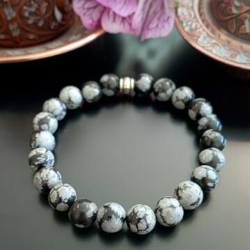 Karlı Obsidyen Doğal Taş Bileklik - Denge ve Sakinlik Enerjisi Temalı
