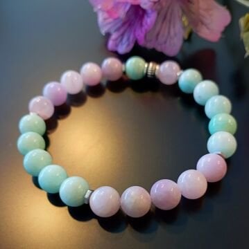 Kunzit ve Amazonit Tasarım Doğal Taş Bileklik - İletişim ve Güven Temalı
