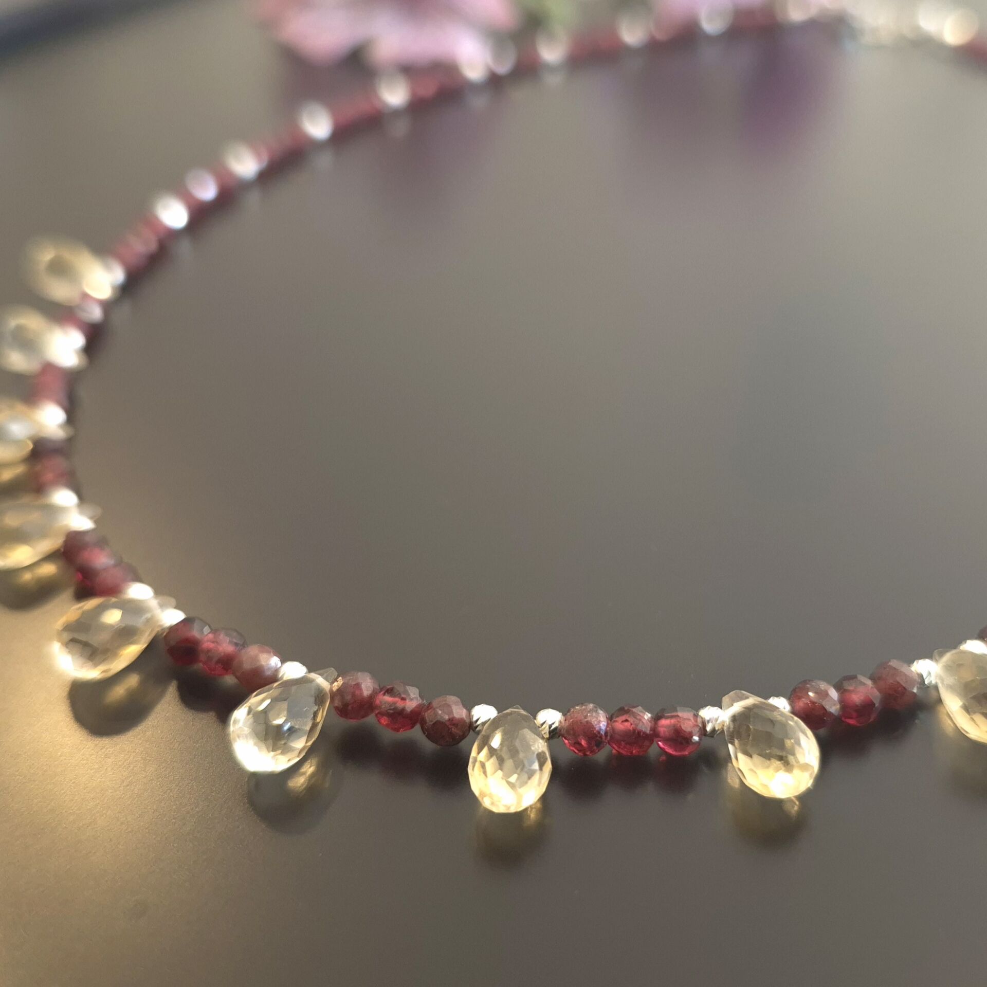 Lal (Garnet) ve Sitrin Taşlı Tasarım Gümüş Kolye