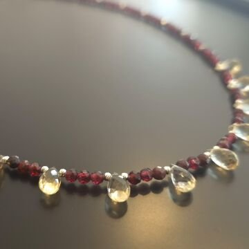 Lal (Garnet) ve Sitrin Taşlı Tasarım Gümüş Kolye