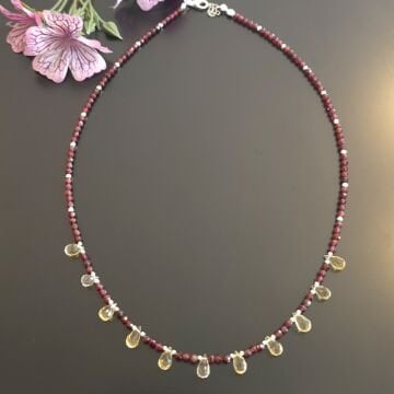 Lal (Garnet) ve Sitrin Taşlı Tasarım Gümüş Kolye