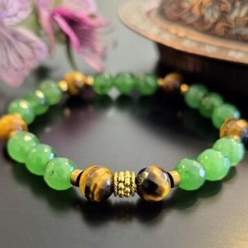 Tayvan Yeşimi Kaplangözü ve Hematit Taşlı Doğal Taş Bileklik