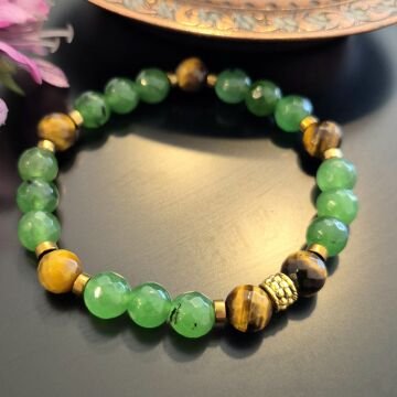 Tayvan Yeşimi Kaplangözü ve Hematit Taşlı Doğal Taş Bileklik