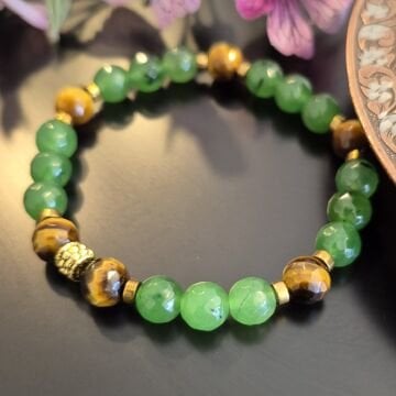 Tayvan Yeşimi Kaplangözü ve Hematit Taşlı Doğal Taş Bileklik