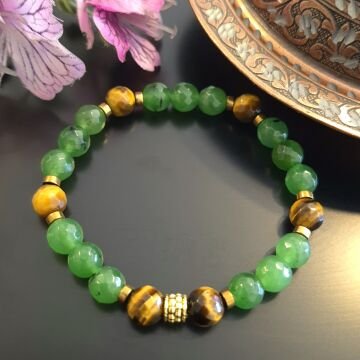 Tayvan Yeşimi Kaplangözü ve Hematit Taşlı Doğal Taş Bileklik