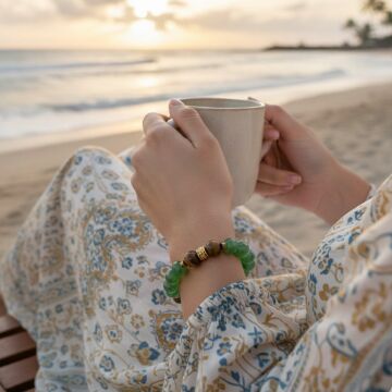 Tayvan Yeşimi Kaplangözü ve Hematit Taşlı Doğal Taş Bileklik